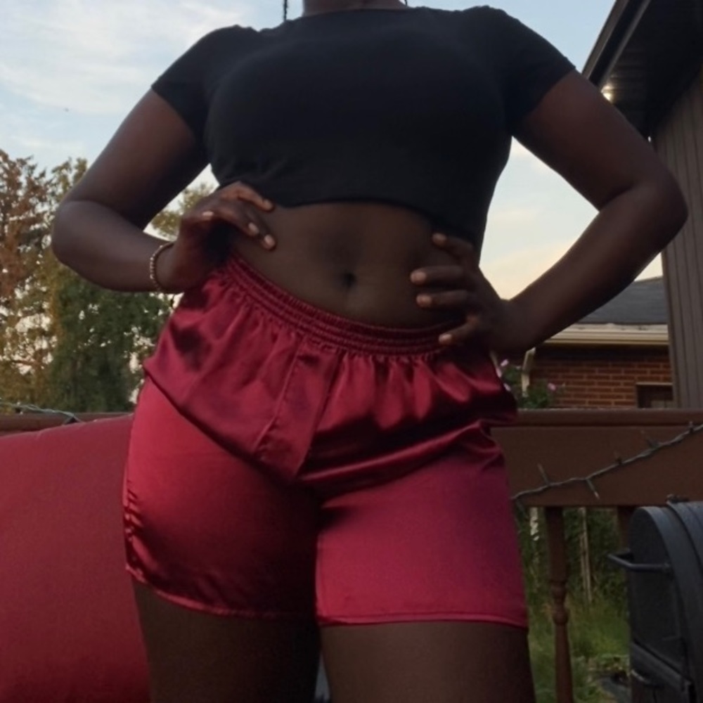 Comfy red silk lounge shorts